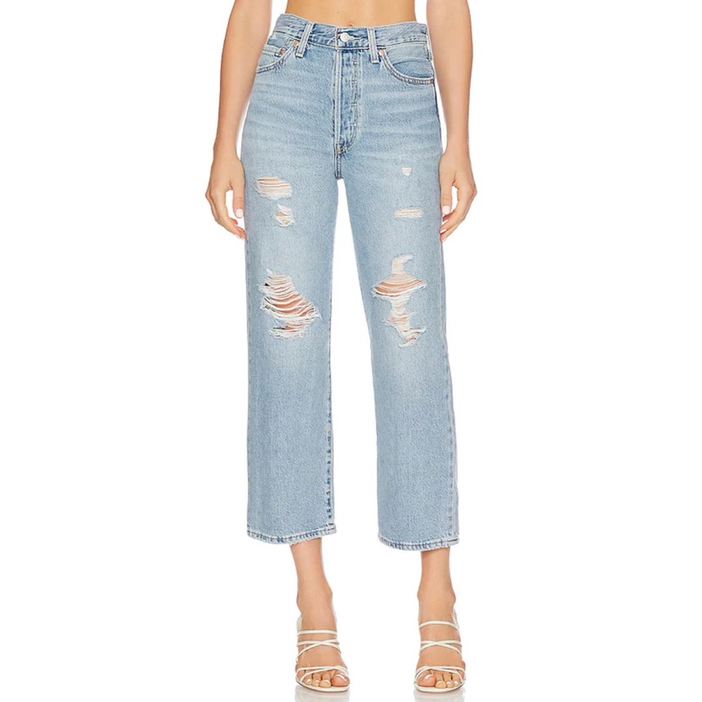 Levi's Light Blue Distressed Straight Leg Jeans